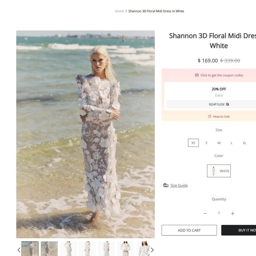 Shannon 3D Floral Midi Dress In White - Elliatt